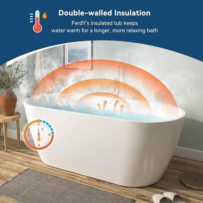 FerdY 67" Bali Acrylic Freestanding Bathtub, Gracefully Shaped Freestanding - Image 2