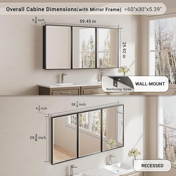 60x30 Pre-Assembled Black Medicine Cabinet - Image 2