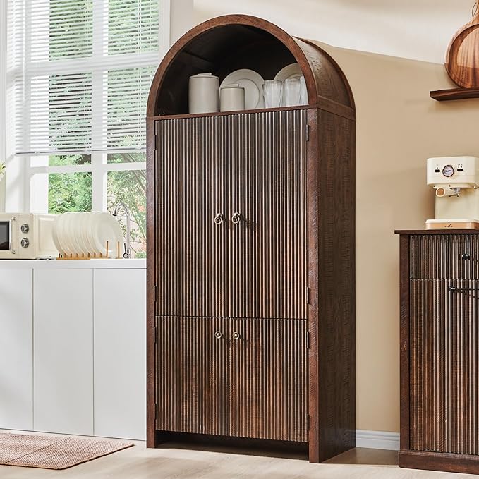 71" Tall Arched Bathroom Storage Cabinet, Modern Fluted Storage Cabinet w/Doors - Image 6