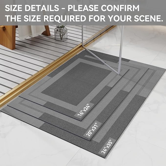 Non Slip Bath Mat, Rubber Backing Ultra Thin Bathroom Rugs Fit Under Door Quick - Image 2