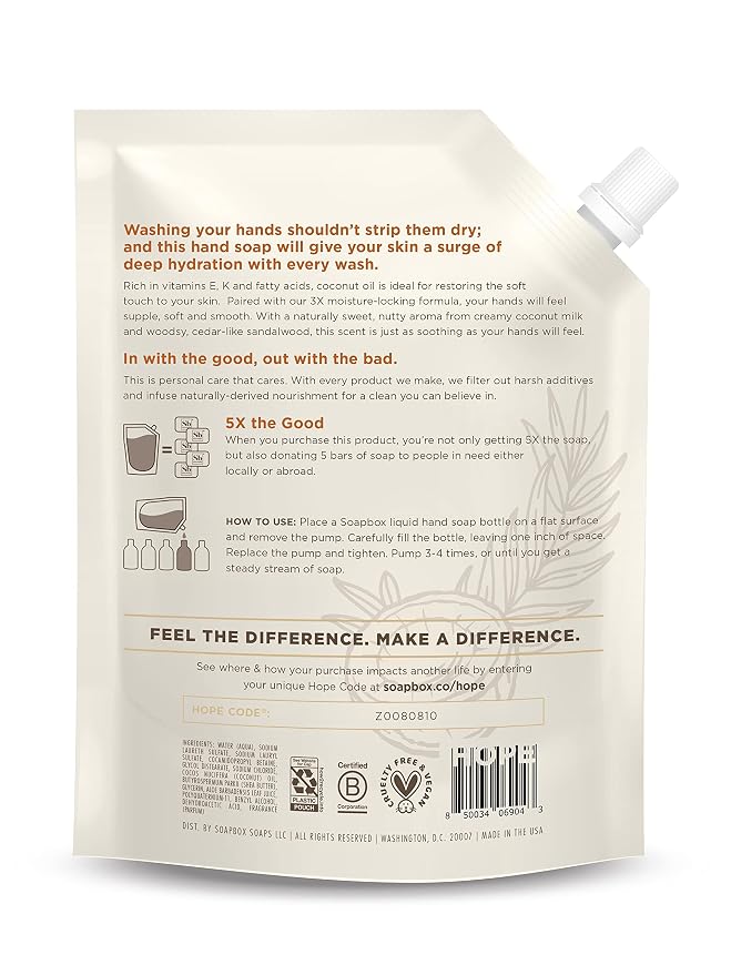 Soapbox Liquid Hand Soap Refill, Coconut Milk & Sandalwood, Paraben Free - Image 5