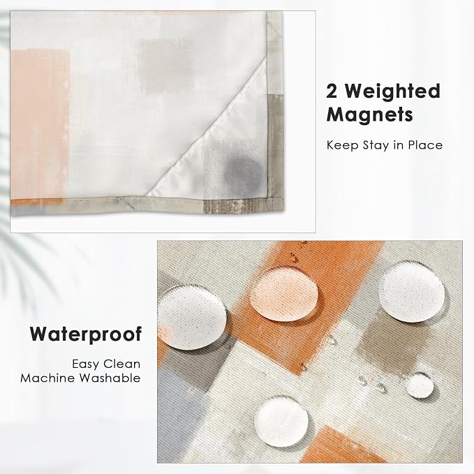 No Hook Grey Beige Orange Painting Shower Curtain - Image 5