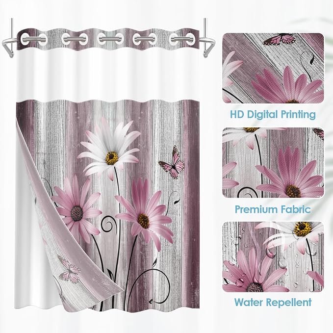 No Hook Flower Daisy Shower Curtain - Image 2