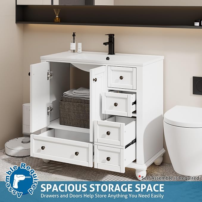 eclife 36" Bathroom Vanity Sink Combo Vintage Style - Image 4