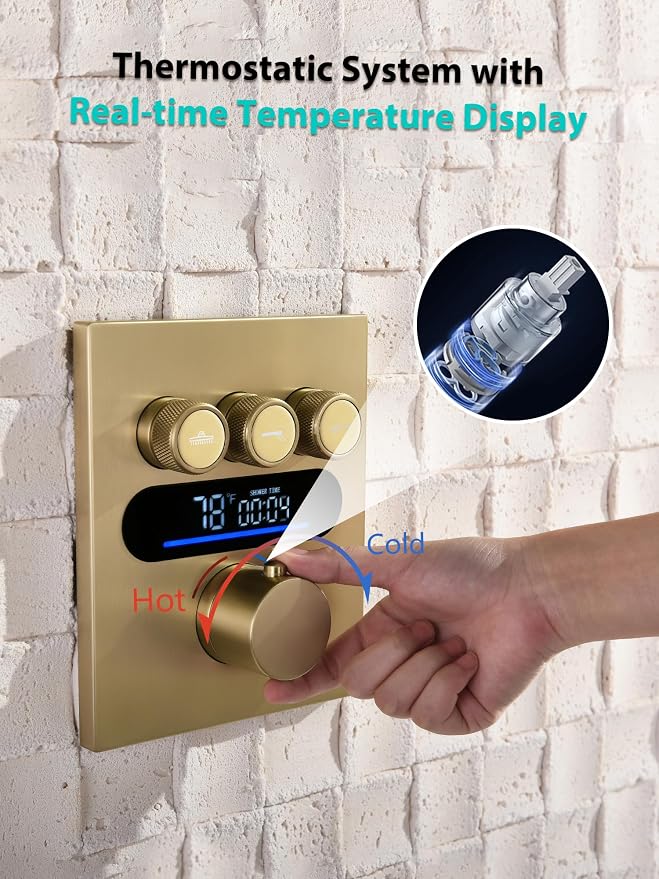 Lefton Shower System in Fahrenheit Display, 13” Overhead Round Rainfall Shower - Image 6