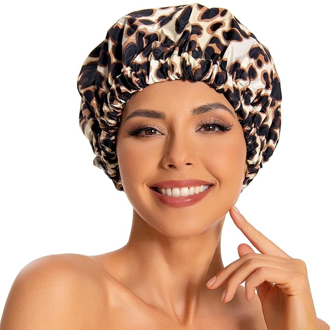Reusable Shower Cap for Women, Large Waterproof Shower Essentials Bonnet by Edoneery