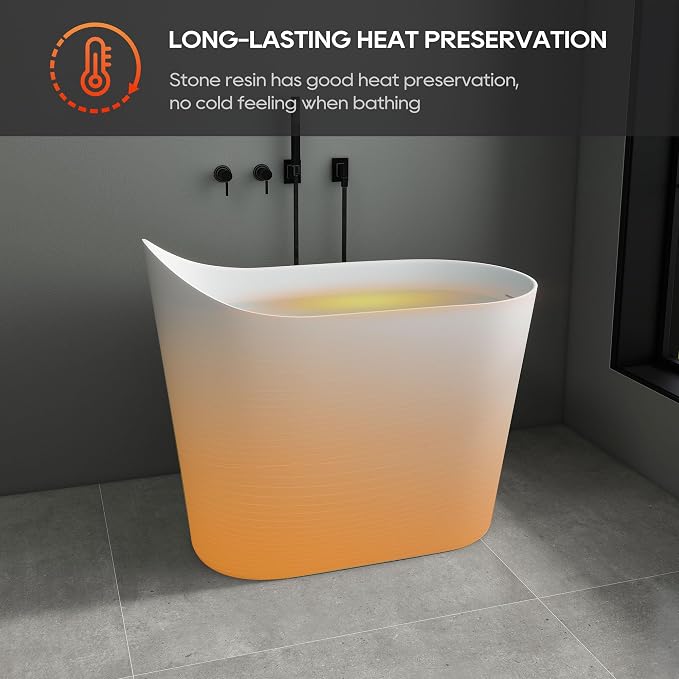 SJ Star&Jane 43" Solid Surface Japanese Soaking Bathtub Stone Resin - Image 4