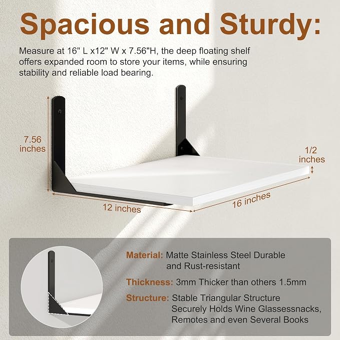 16" W x 12" D White Floating Shelves - Image 3