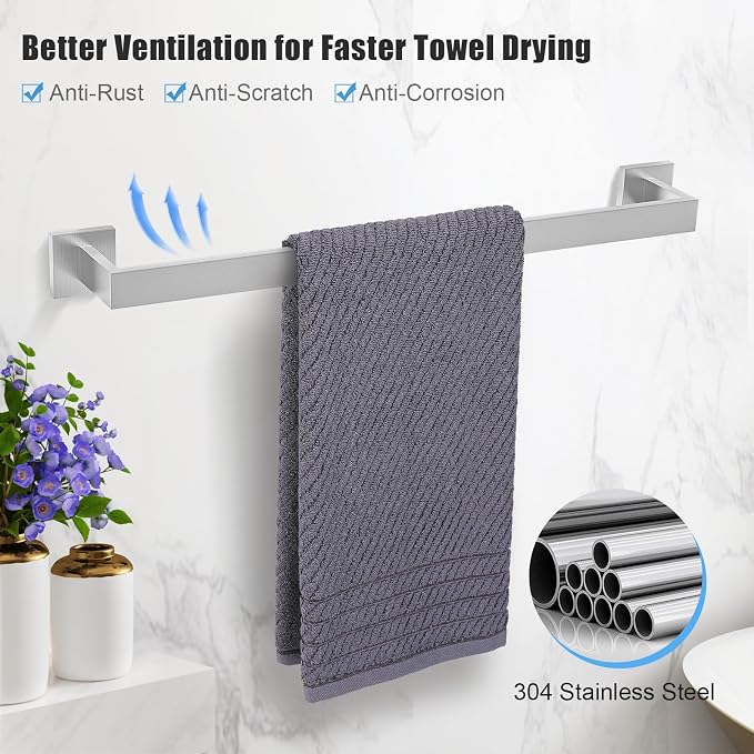 TURS 5-Piece Bathroom Hardware Set Brushed Nickel Towel Bar Set Bath Towel - Image 2