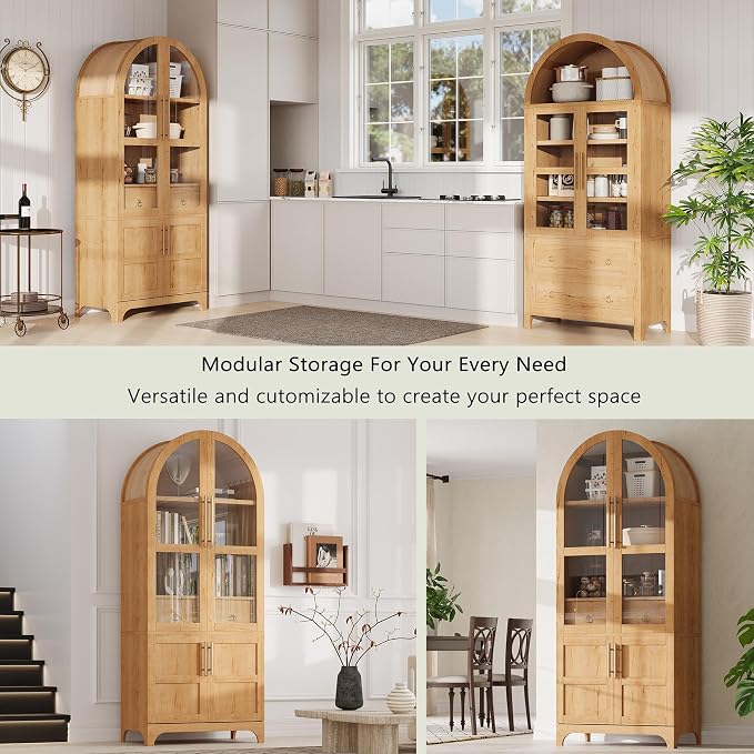 71" Tall Arched Kitchen Pantry, Mid-Century Pantry Cabinet - Image 8