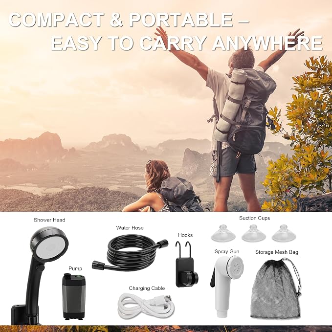 Portable Shower for Camping, Rechargeable Camping Shower Pump - Image 5