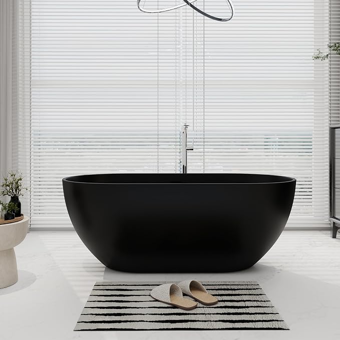 SJ STAR&JANE 59" Solid Surface Freestanding Bathtub Oval Stone Resin Soaking by SJSTARJANE