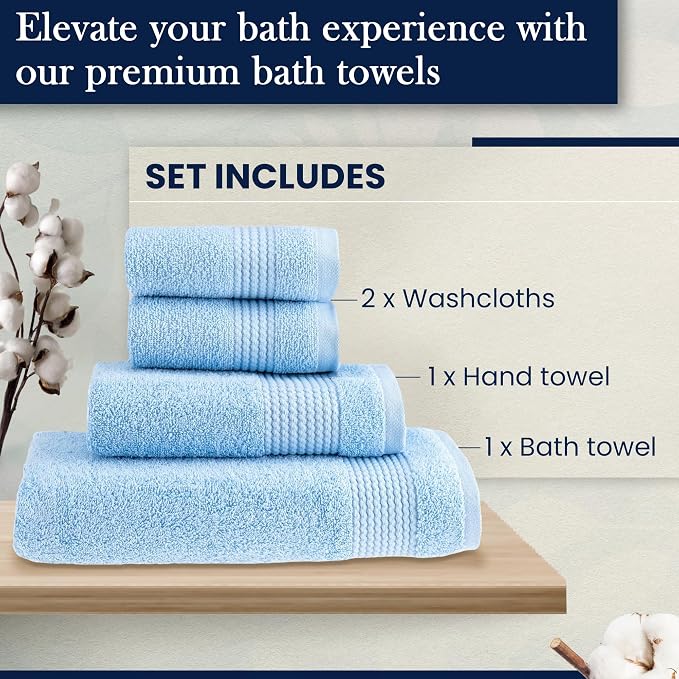 HALLEY Turkish Cotton Towels 1 Bath Towel 1 Hand Towel 2 Washcloths, Super Soft - Image 2