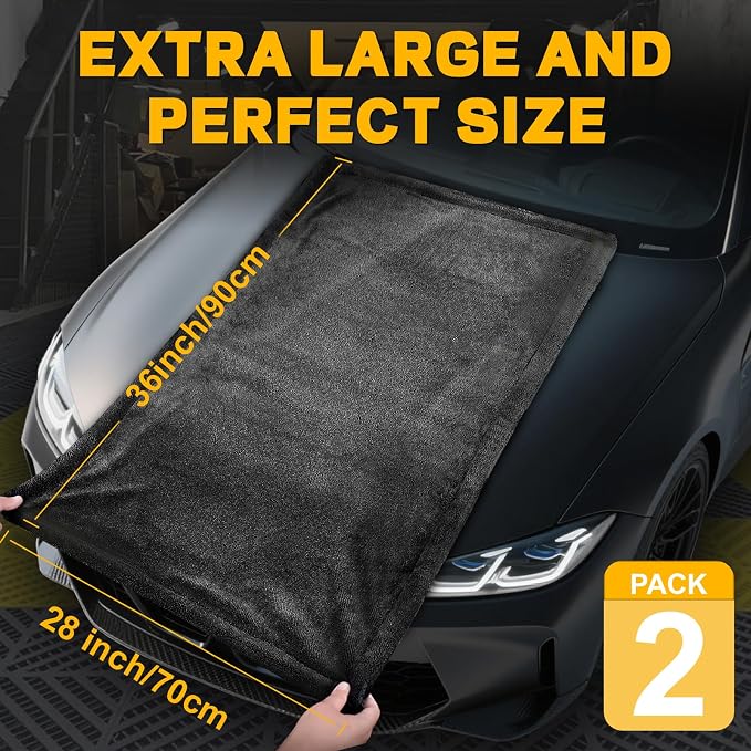 2-Pack Double Sided Car Drying Towel, 1600 GSM Super Absorbent Microfiber - Image 3