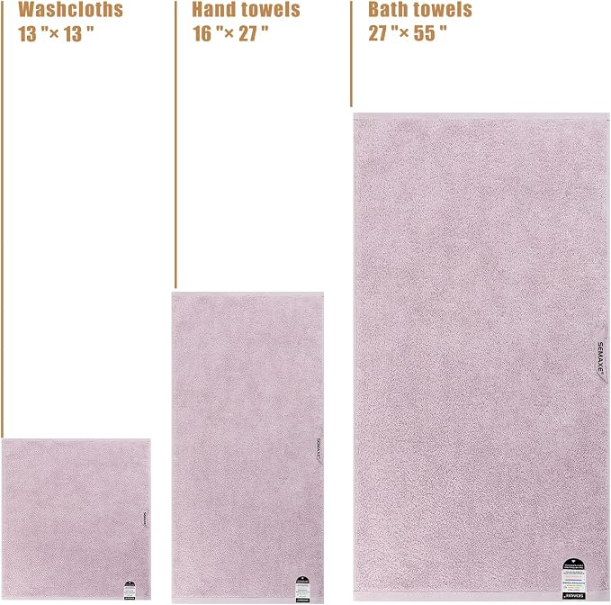 SEMAXE Bath Towel Set, 100% Cotton Absorbent Bathroom Towels - Image 6
