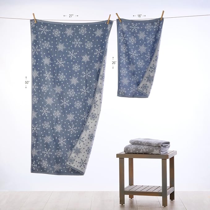 SKL Home Christmas/Winter Scattered Snowflakes 100% Cotton Premium 2-Piece Hand - Image 4