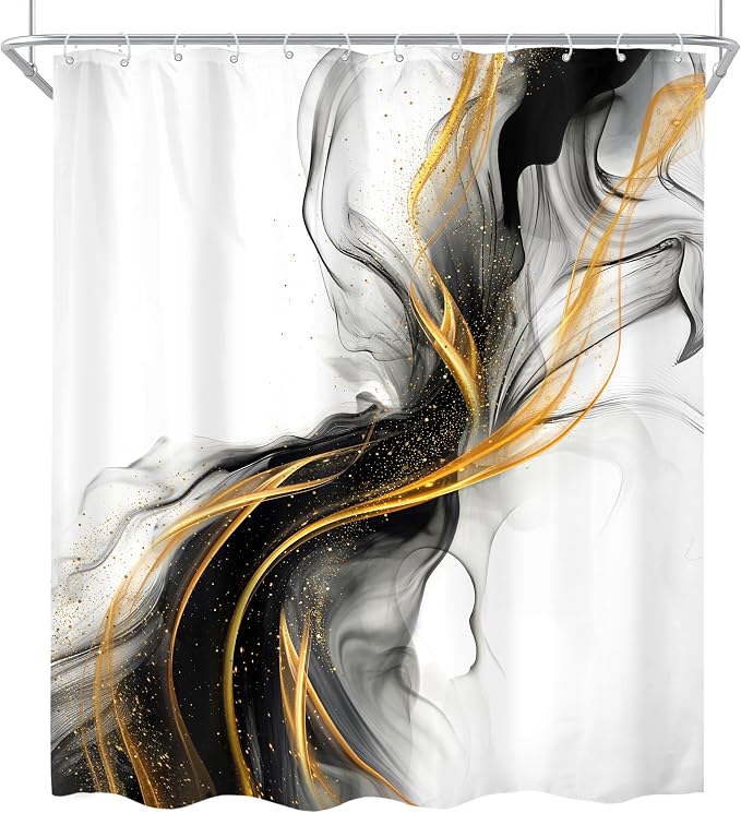 Cinbloo Black and Gold 60Wx72H Shower Curtain Abstract Modern Ombre Grey Golden - Image 6