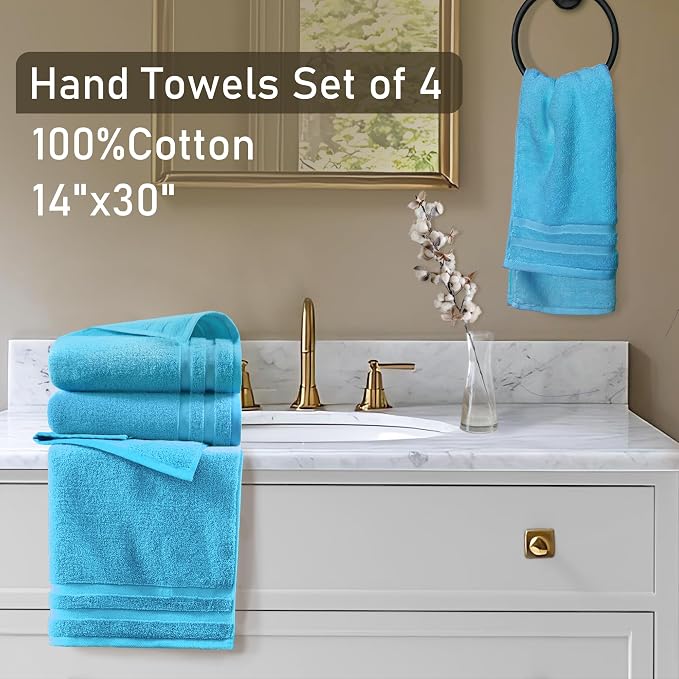 Turquoise Hand Towels, Bathroom Hand Towels Set of 4，14"x30" - Image 4