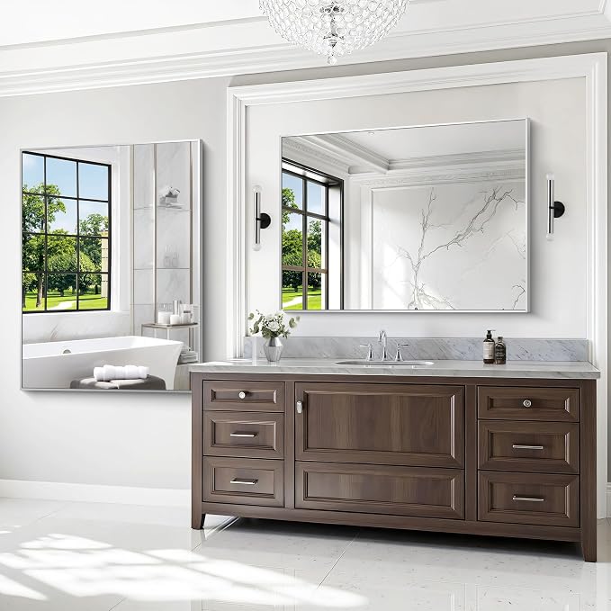 BONEWEI Silver Bathroom Mirror, 36x48 inch Wall Mirror - Image 4