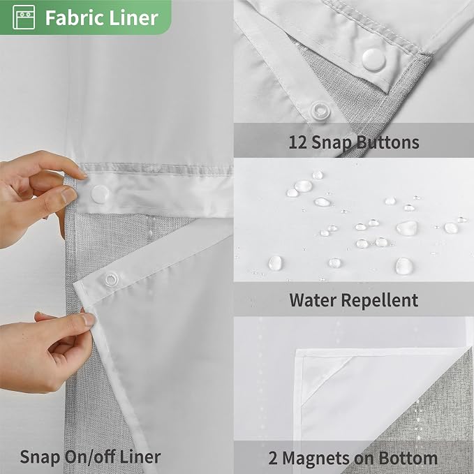 Grey Farmhouse No Hook Shower Curtain Set - Image 6
