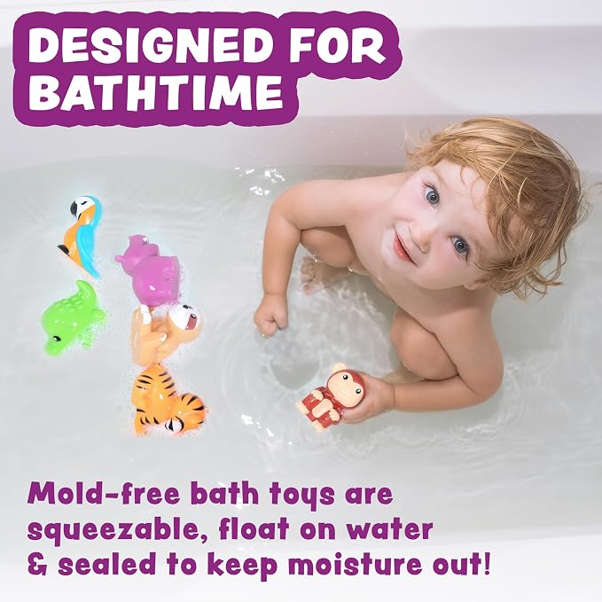 Tub Works® Rainforest™ Mold Free Bath Toys, 6 Pack | Sealed, No Hole Bath Toys - Image 2
