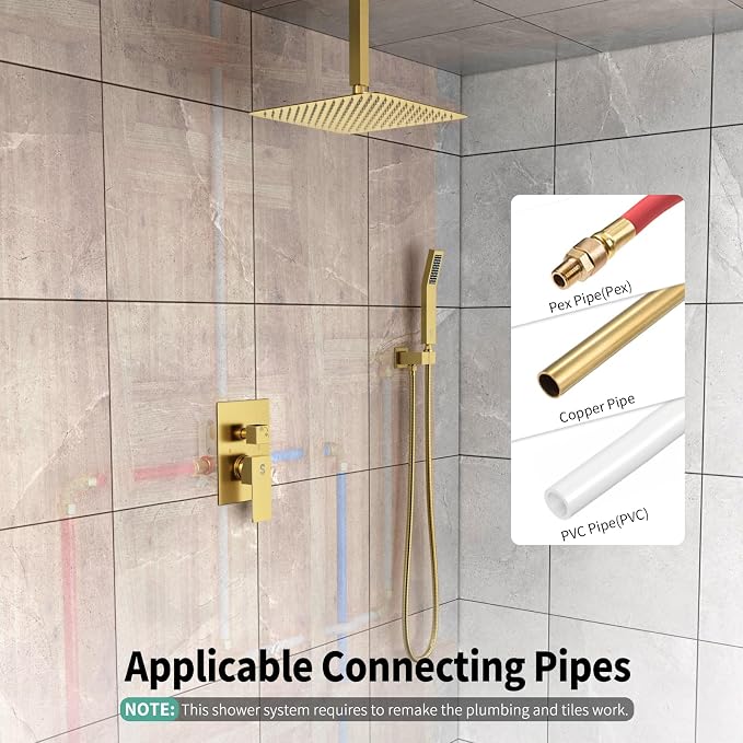 SR SUN RISE 12 Inch Ceiling Mounted Shower System Rain Mixer Shower Combo Set - Image 3