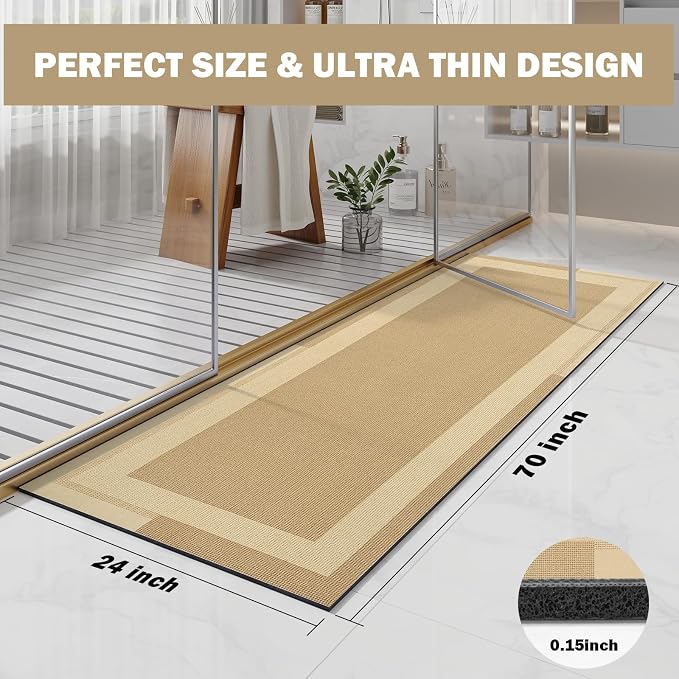Extra Long Non Slip Bathroom Runner Bath Mat, Rubber Backing Ultra Thin Bath - Image 2