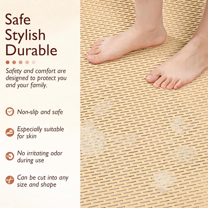 Extra Large Non-Slip Shower Mat, Fast-Dry PVC Bath Stall Tub Mat, Drain-Hole - Image 4
