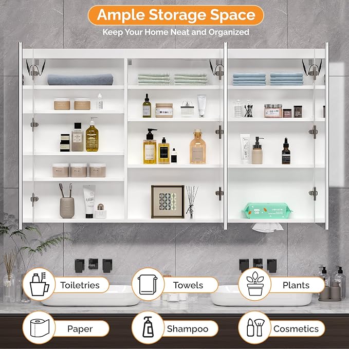 VINGLI 60 x 36 Inch Extra Large Lighted Bathroom Medicine Cabinet - Image 7