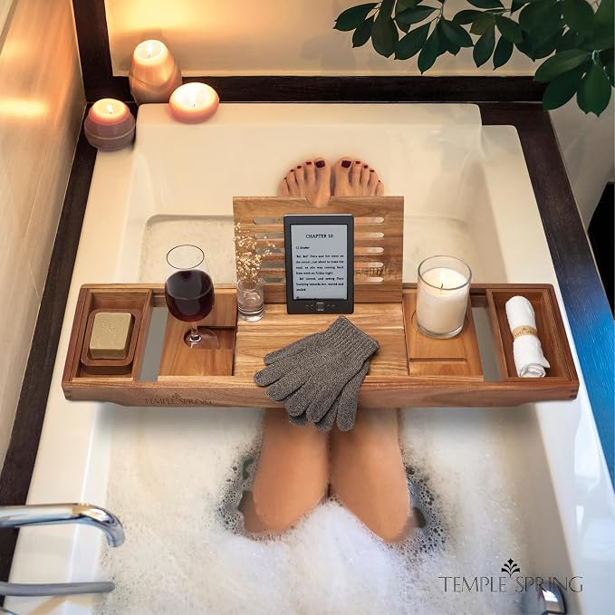 Temple Spring Wooden Bathtub Tray, Acacia Bathroom Accessories, Bath Tray - Image 8