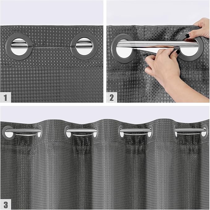 MitoVilla No Hooks Needed Extra Long Shower Curtain Liner Set - Image 4