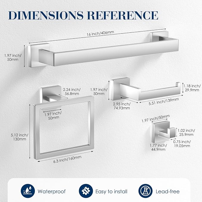 7-Pieces Brushed Nickel Bathroom Accessory Set, Bathroom Accessories, Towel - Image 7