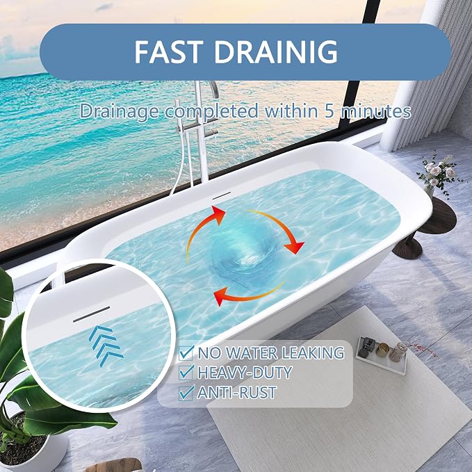 67" Free Standing Tub, Pure Acrylic Freestanding Bathtub, Stylish Stand Alone - Image 6