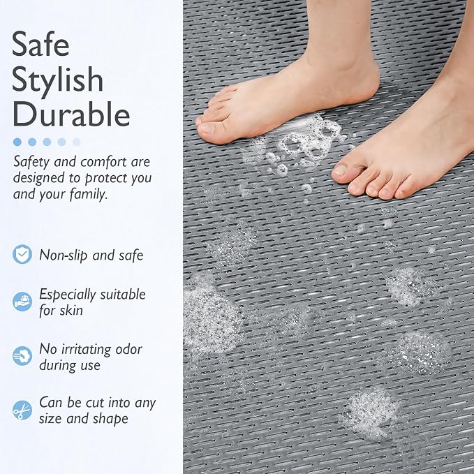 Extra Large Non-Slip Shower Mat, Fast-Dry PVC Bath Stall Tub Mat, Drain-Hole - Image 4