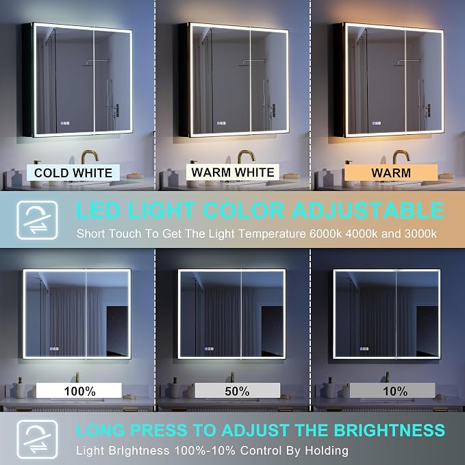 WELLFOR 36" X 30" LED Mirrored Medicine Cabinet, Medicine Cabinets - Image 7