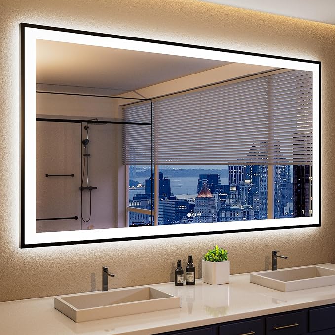 ISKM Framed LED Mirror for Bathroom 60"x36", Dimmable LED Bathroom Mirror by ISKM-IStillKeepMovin