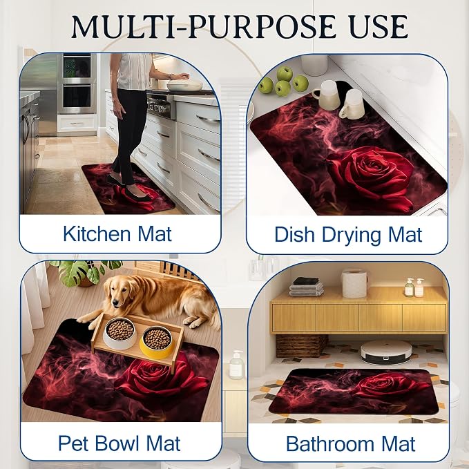 Elightvap Red Rose Bathroom Mat Quick Drying Non Slip Bath Mats Absorbent - Image 7