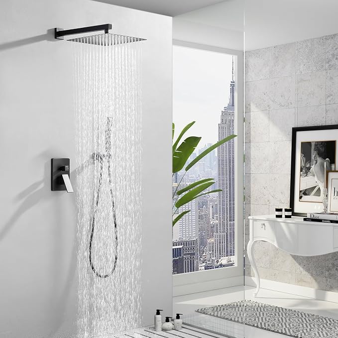 WELLFOR Matte Black 10-in Wall Mounted Shower Faucet Set - Image 2