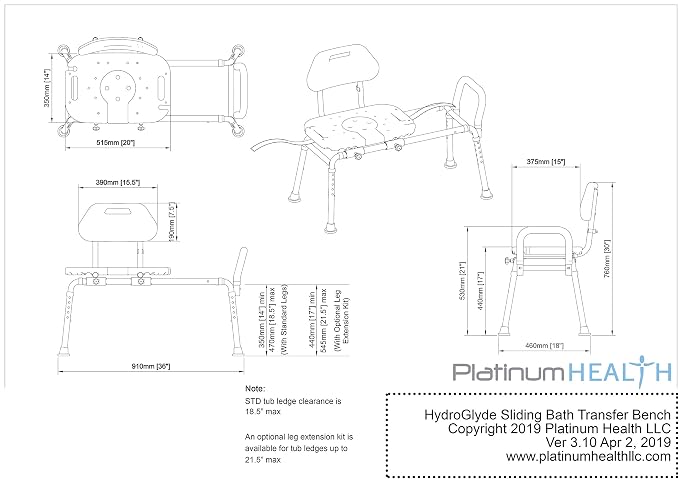 Platinum Health Sliding Shower Chair HydroGlyde Premium Heavy Duty, Padded - Image 4