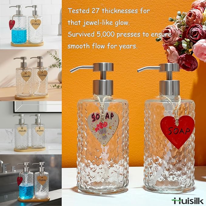 Glass Soap Dispenser Set with Bamboo Tray - Image 2