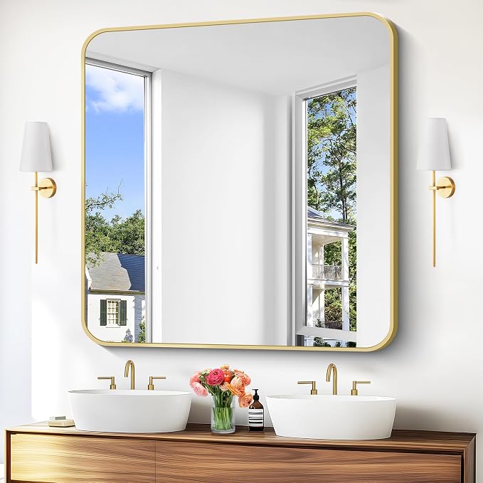 BONEWEI Gold Bathroom Mirror, 48x48 inch Wall Mirror - Image 2