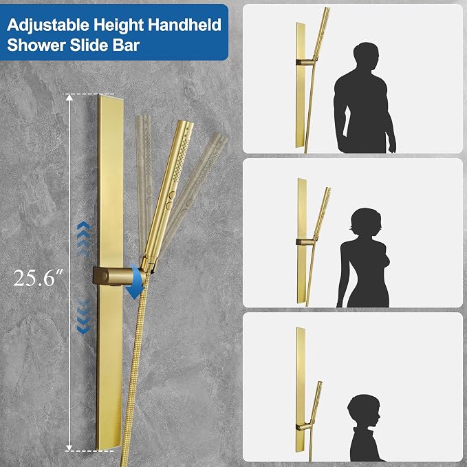 Brushed Gold 12" Rainfall Shower System - Image 6