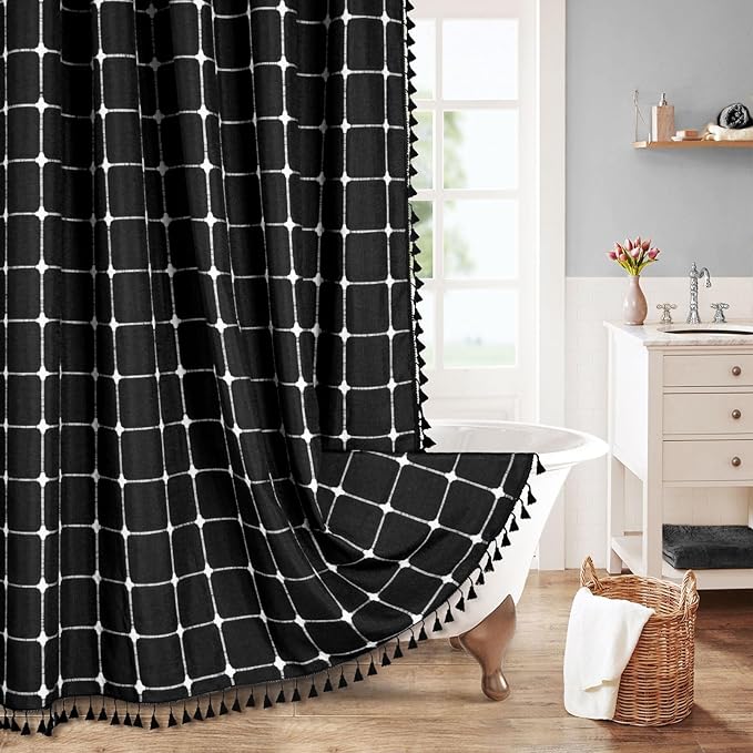 MitoVilla Black Boho Shower Curtains by MitoVilla