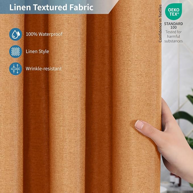 2-in-1 Waterproof Fabric Shower Curtain or Liner, Linen Textured, Breathable - Image 4