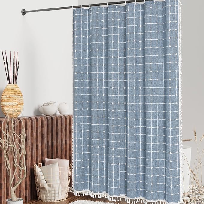 MitoVilla Blue Farmhouse Shower Curtain Set 72 x 78, Boho 78 inch Long - Image 2