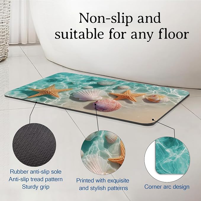 Elightvap Starfish Seashell on Beach Bathroom Mat Quick Drying Non Slip Bath - Image 4