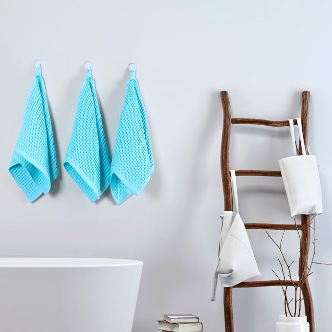 PÜSKÜL Organic Waffle Kitchen Towel 100% Turkish Cotton Set of 3 Turquoise - Image 8