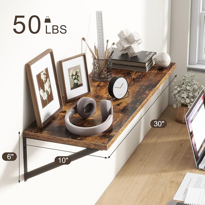 10 Inch Deep Floating Shelves, Floating Shelves 30 Inch Long, Rustic Wood Wall - Image 3