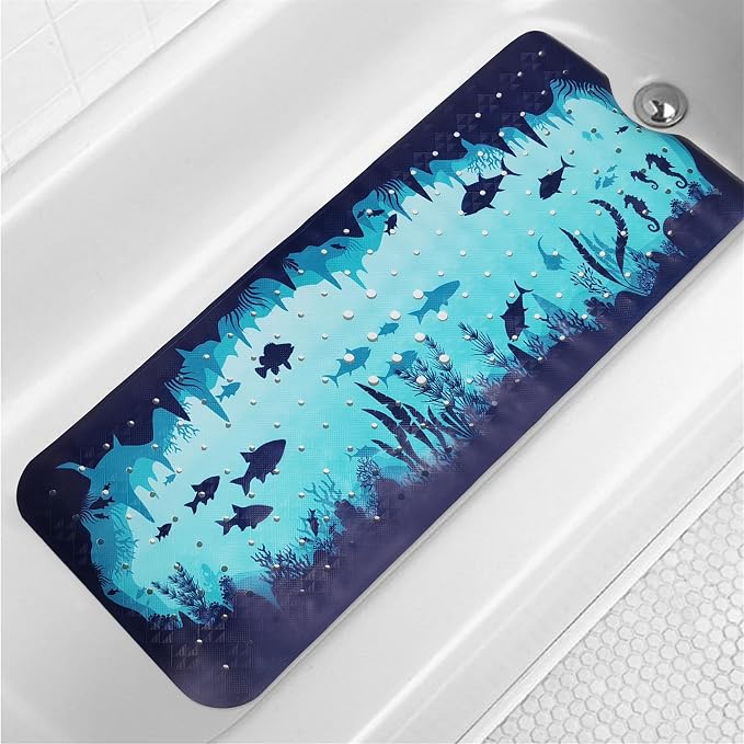 Blue Bathtub Mat Non Slip 40x16in Extra Long Bath Mat by Denifeiya