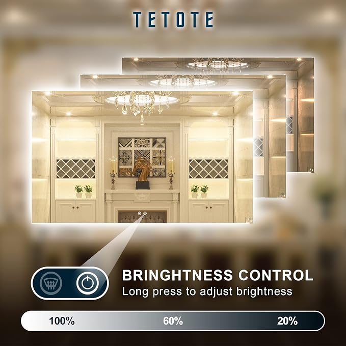TETOTE 60 x 36 Inch LED Backlit Bathroom Vanity Mirror - Image 4